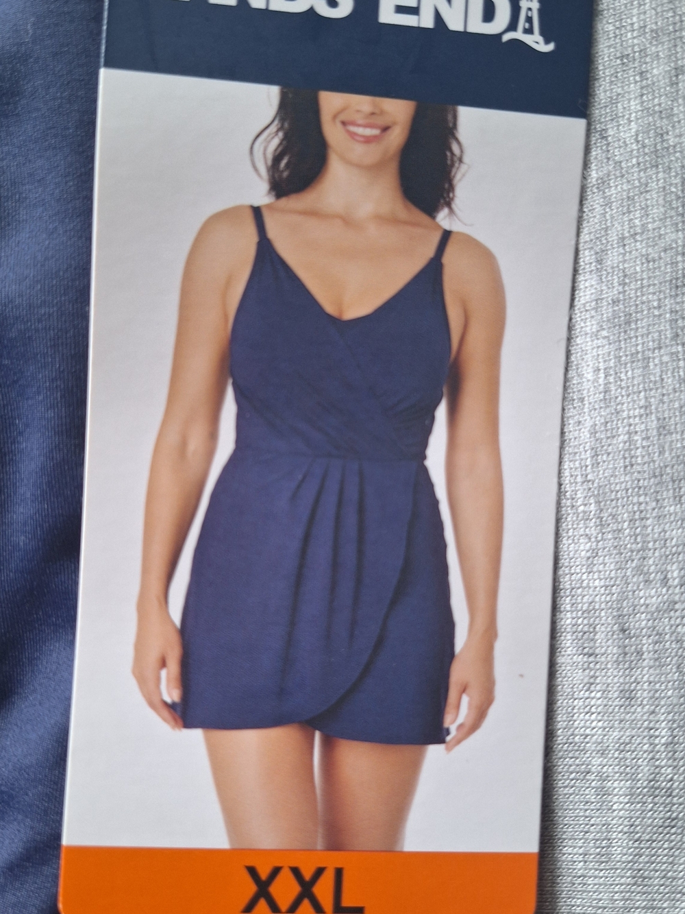 Lands' End Navy One-Piece Wrap-Front Swimdress